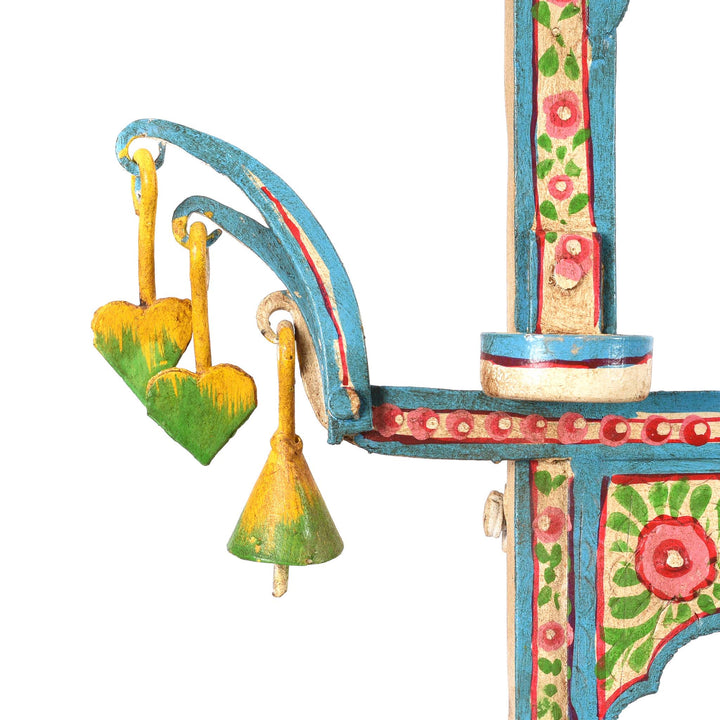 Hearts And Bell Detail From Painted Indian Iron Tribal "Toran" Diwali Lamp | Indigo Antiques