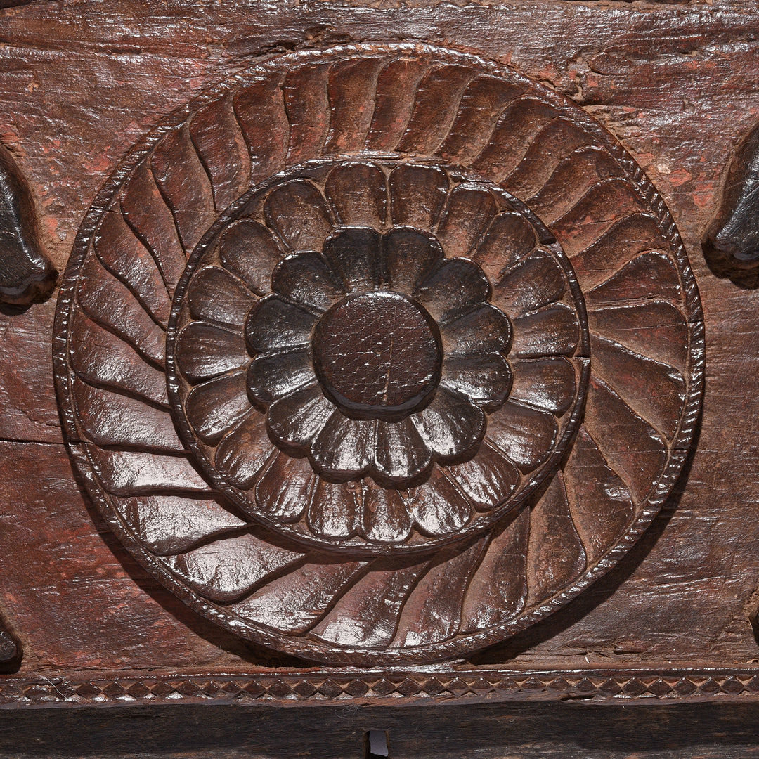 Flower Detail From Antique Carved Teak Lintel Panel From Orissa - 18thC | Indigo Antiques