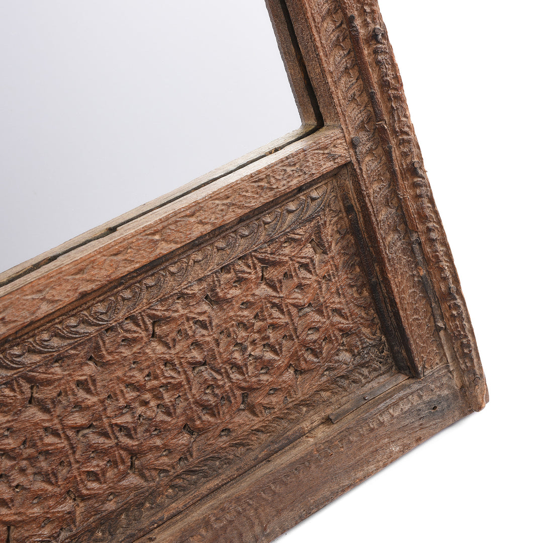 Carving Detail From Old Indian Window Shutter Mirror From Shekhawati - 19thC | Indigo Antiques