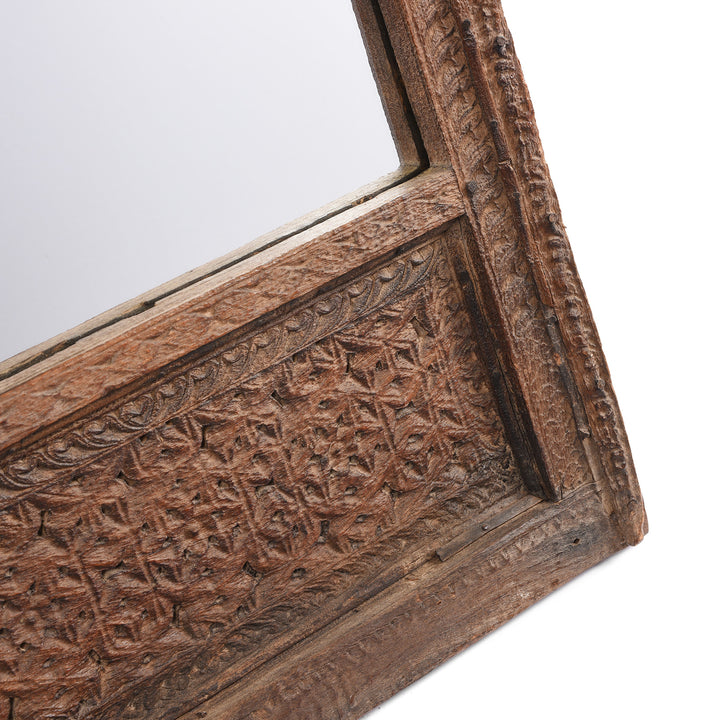 Carving Detail From Old Indian Window Shutter Mirror From Shekhawati - 19thC | Indigo Antiques