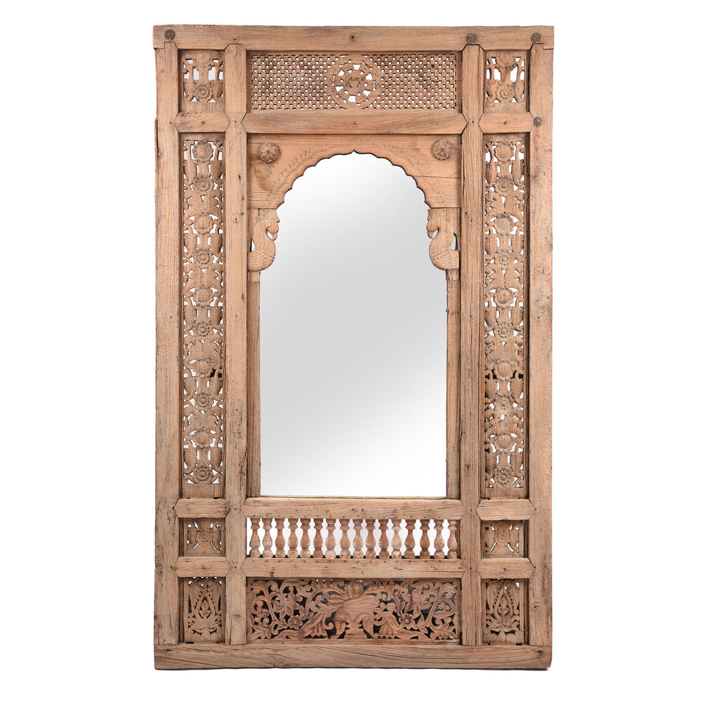 Carved Indian Mirror Made From 19thC Window From Hyderabad | Indigo Antiques