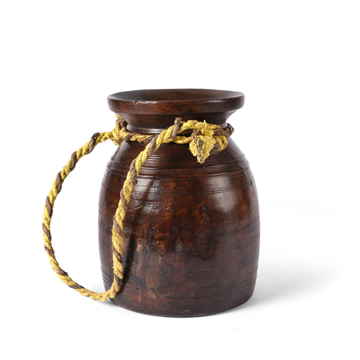 Old Neem Wood Milk Pot From Himachal - Ca 100 Yrs