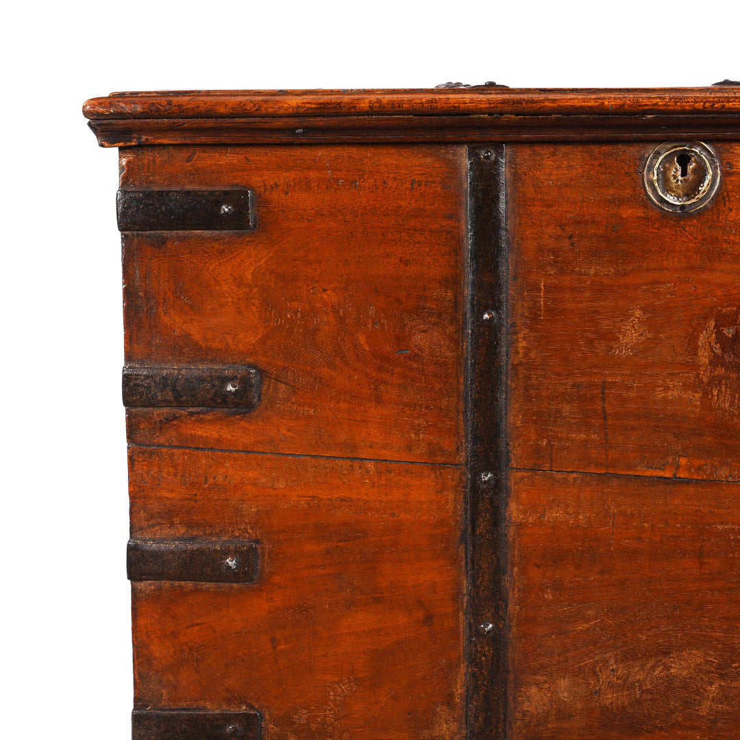 Corner Detail From Iron Bound Teak Chest From Gujarat - 19Thc | Indigo Antiques