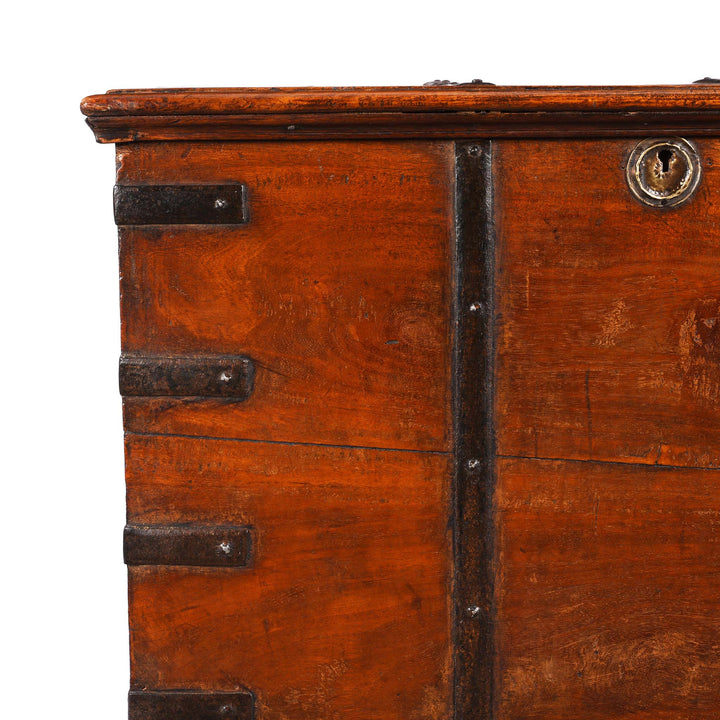 Corner Detail From Iron Bound Teak Chest From Gujarat - 19Thc | Indigo Antiques
