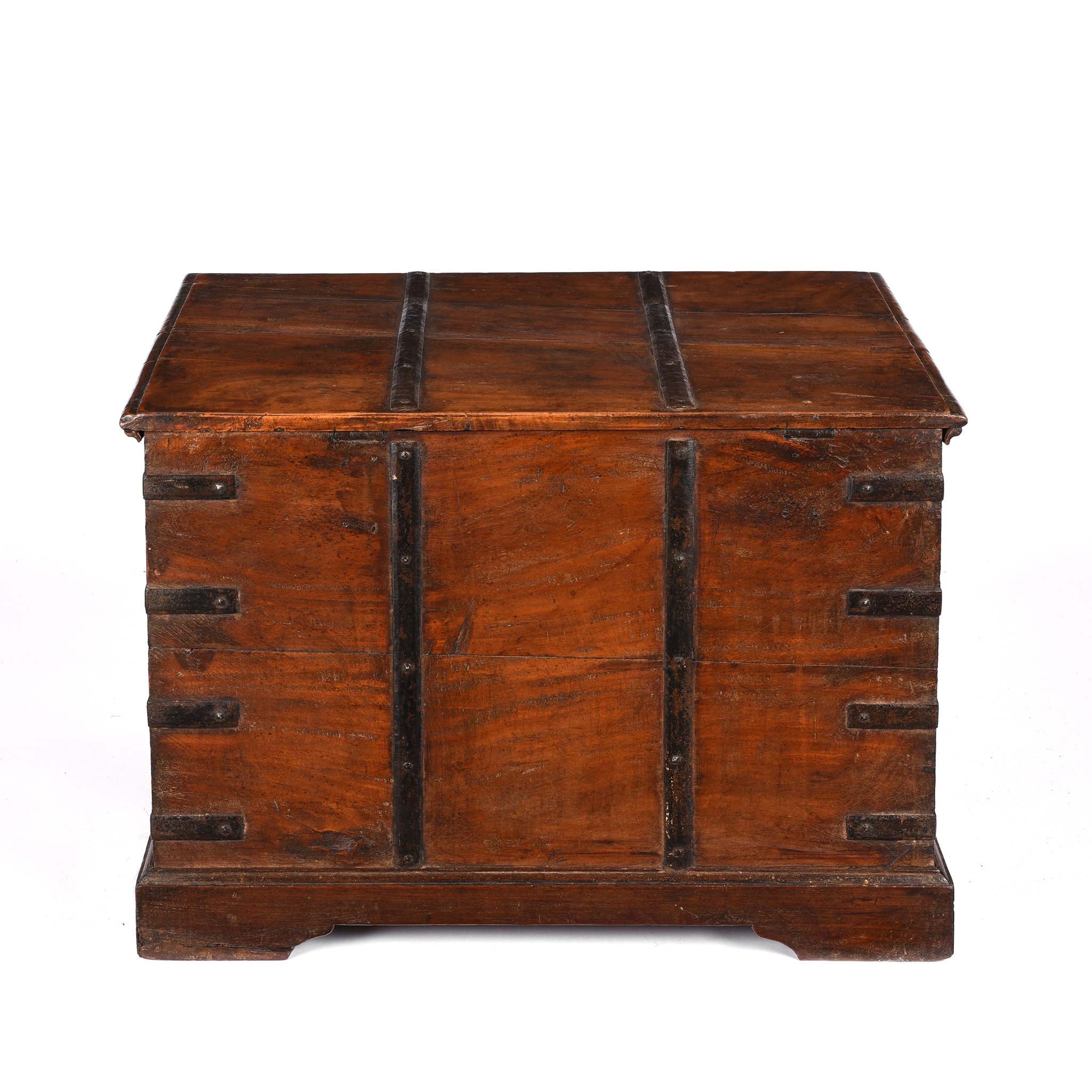 Reverse Of Iron Bound Teak Chest From Gujarat - 19Thc | Indigo Antiques
