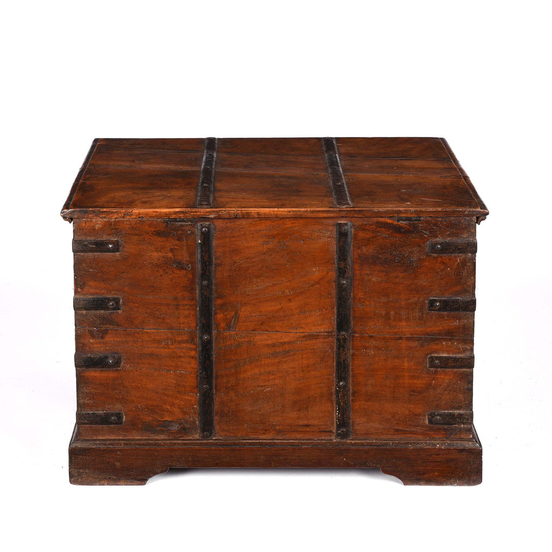 Reverse Of Iron Bound Teak Chest From Gujarat - 19Thc | Indigo Antiques