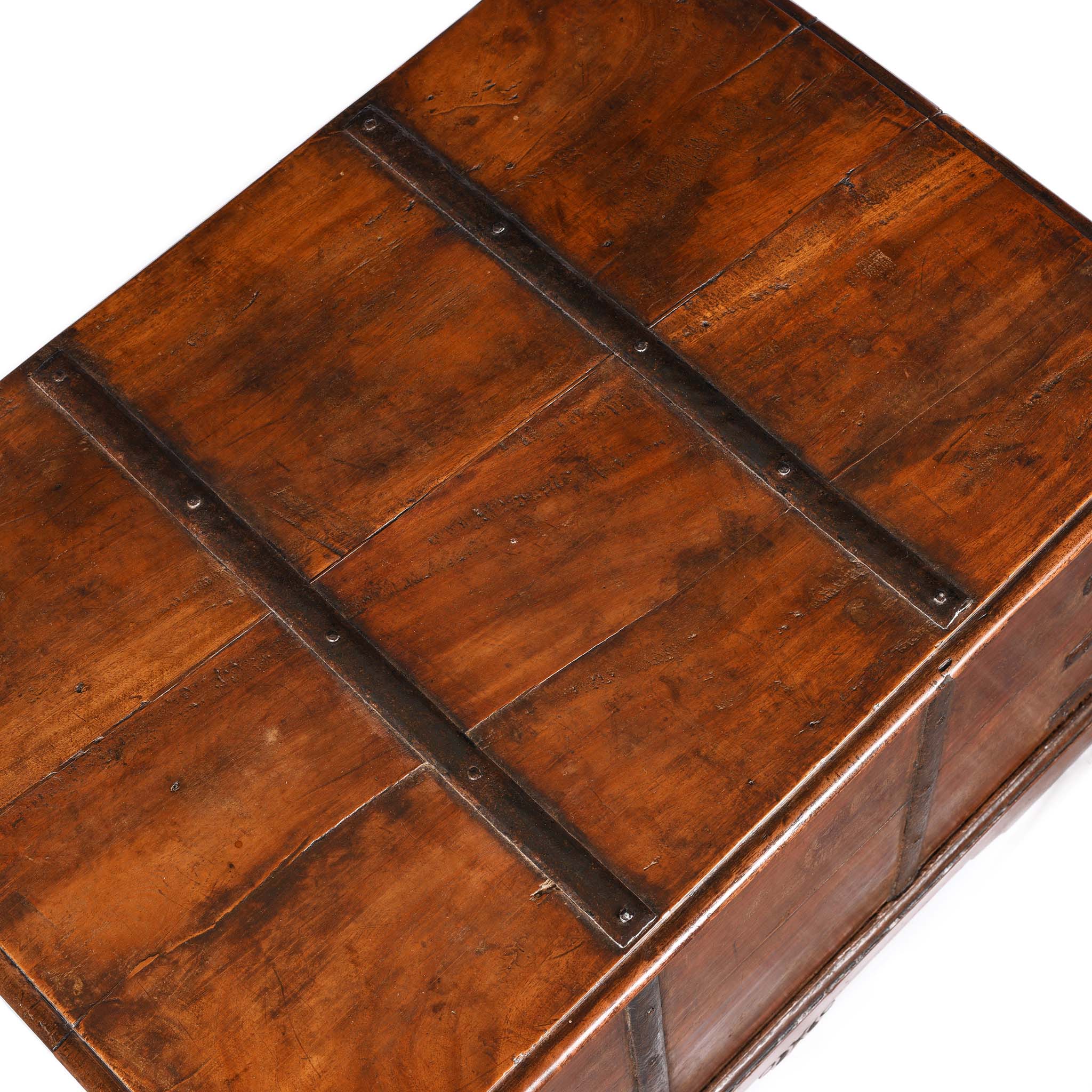 Top View Of Iron Bound Teak Chest From Gujarat - 19Thc | Indigo Antiques