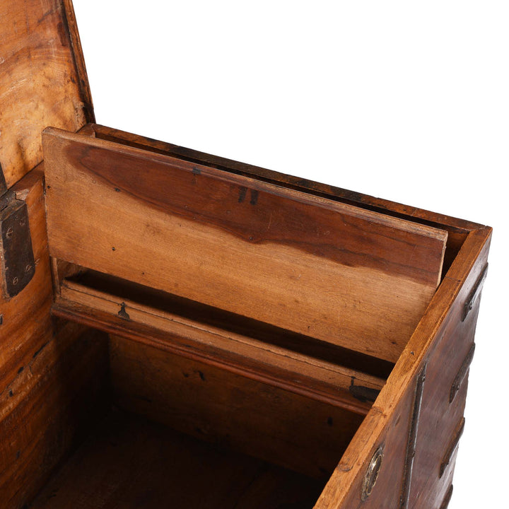Compartment Detail From Iron Bound Teak Chest From Gujarat - 19Thc | Indigo Antiques