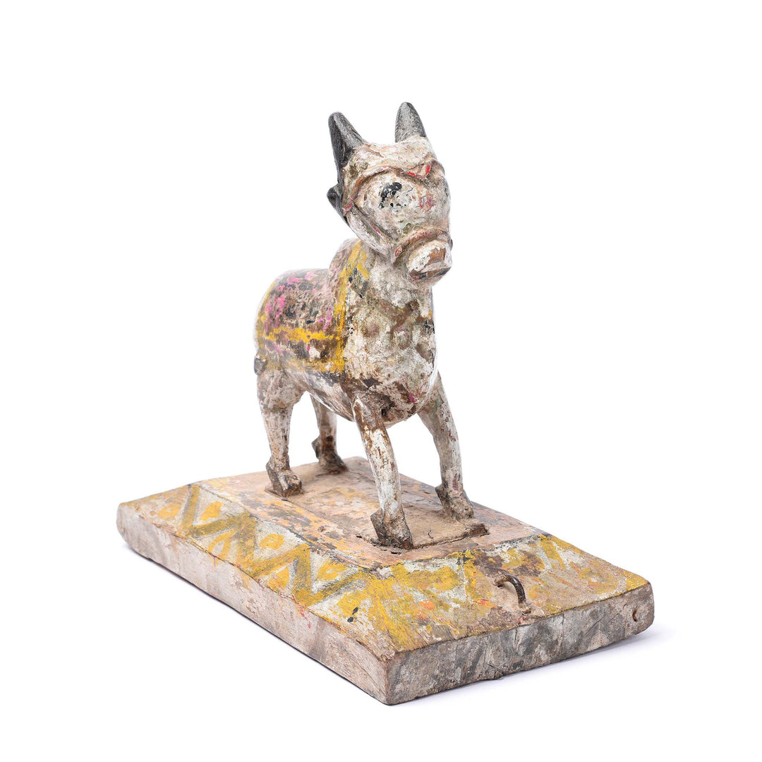 Angled View OF Painted Indian Nandi Bull Figurine From Rajasthan - Ca 1920 | Indigo Antiques