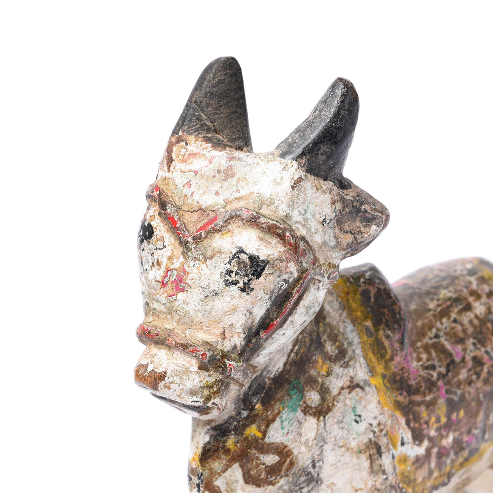 Face Detail From Painted Indian Nandi Bull Figurine From Rajasthan - Ca 1920 | Indigo Antiques