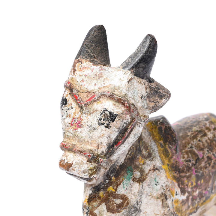 Face Detail From Painted Indian Nandi Bull Figurine From Rajasthan - Ca 1920 | Indigo Antiques