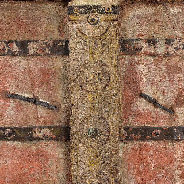 Vermillion Teak Painted Window Shutter From Gujarat - 18thC