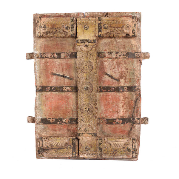 Vermillion Teak Painted Window Shutter From Gujarat - 18thC