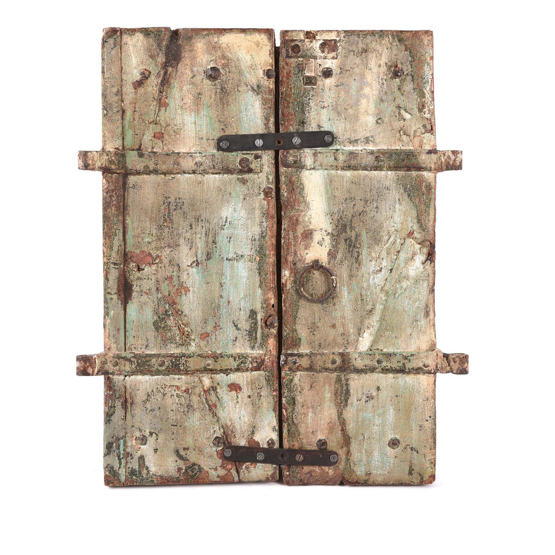 Reverse Of Option 2 Vermillion Teak Painted Window Shutter From Gujarat - 18thC | Indigo Antiques