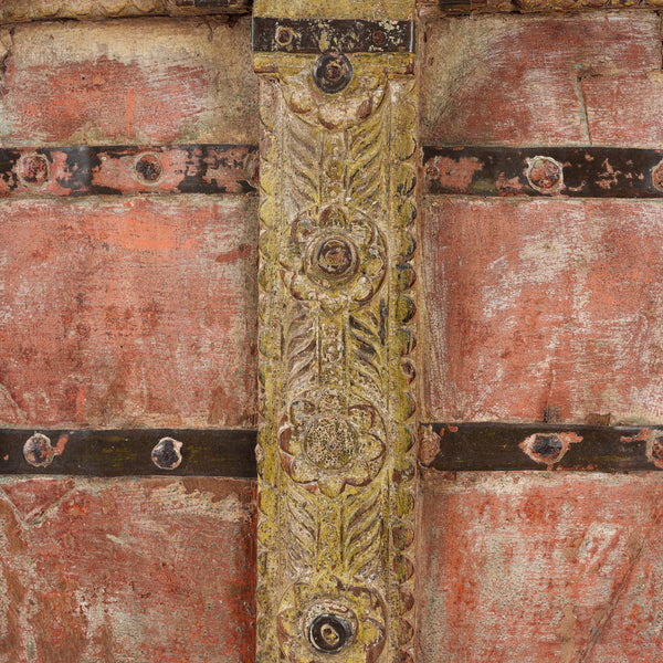 Vermillion Teak Painted Window Shutter From Gujarat - 18thC