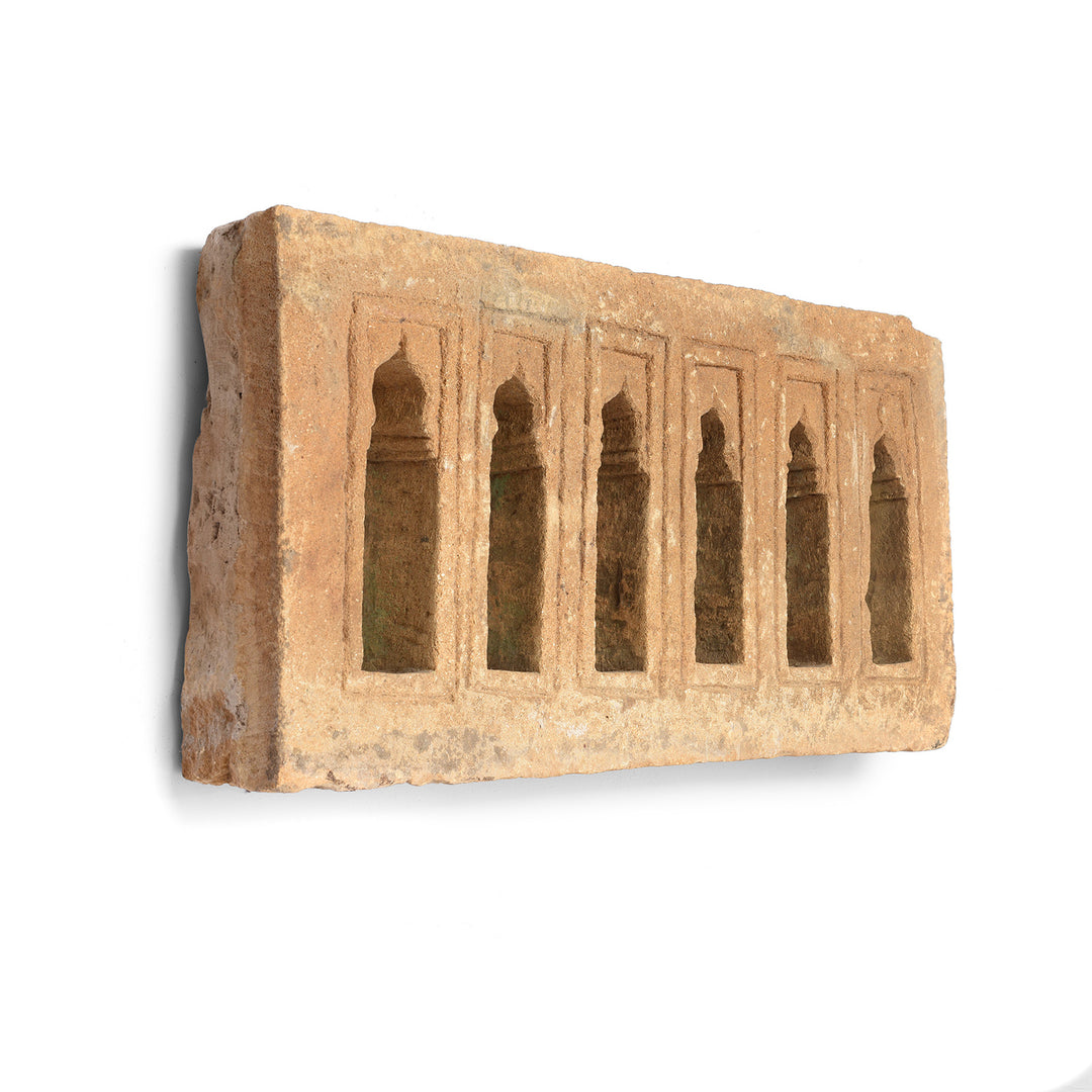 Angled View Of Antique Old 6 Way Stone Lamp Niche From Jaisalmer- 19th Century | Indigo Antiques