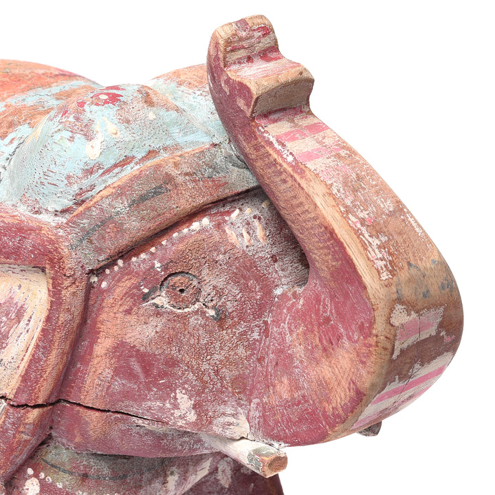 Detail From Red & Orange Painted Indian Elephant Figurine From Rajasthan | Indigo Antiques