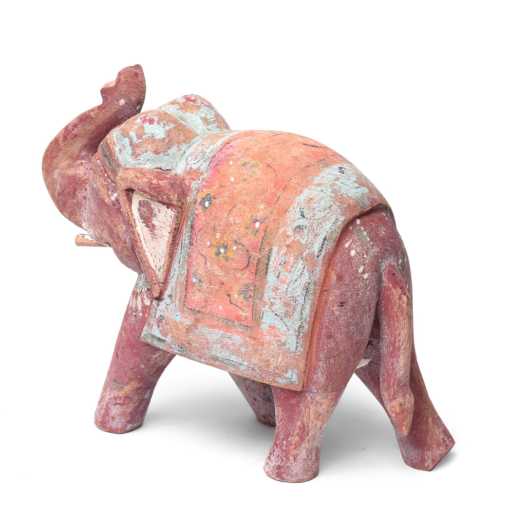 Reverse Image Of Red & Orange Painted Indian Elephant Figurine From Rajasthan | Indigo Antiques