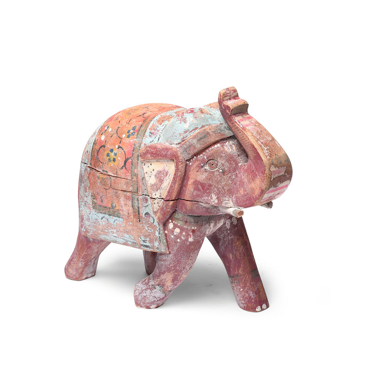 Red & Orange Painted Indian Elephant Figurine From Rajasthan | Indigo Antiques