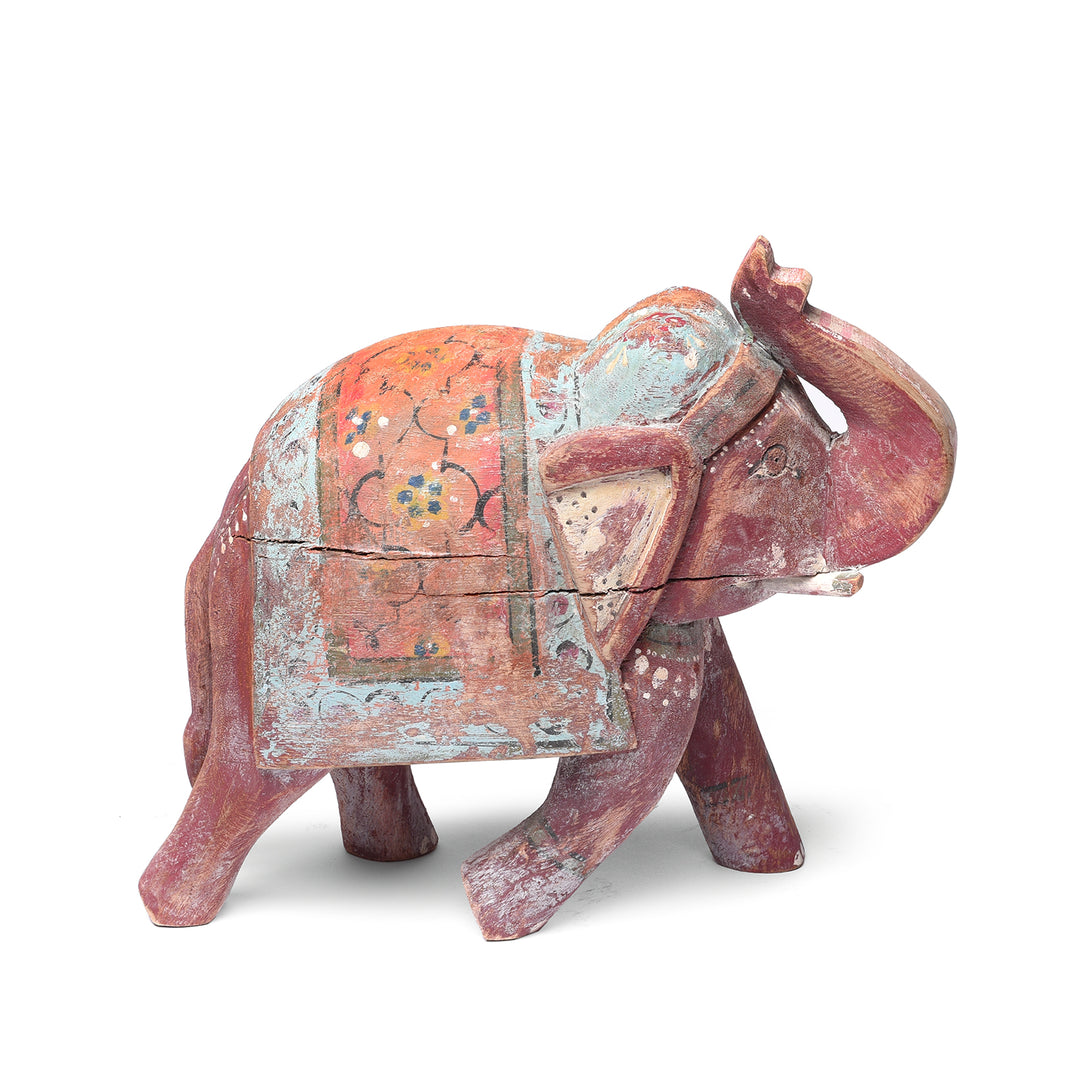 Red & Orange Painted Indian Elephant Figurine From Rajasthan | Indigo Antiques