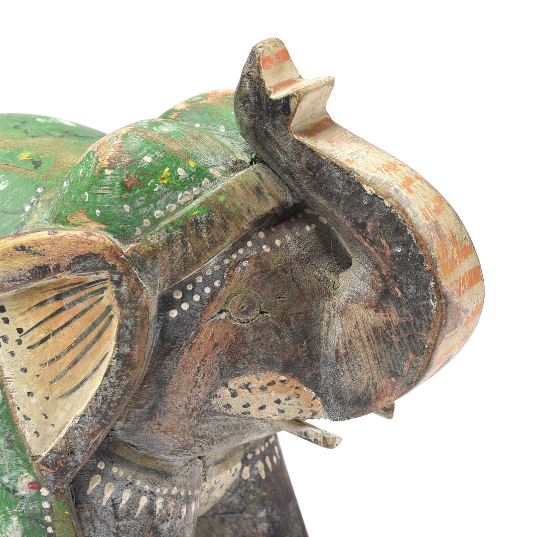 Black & green Painted Indian Elephant Figurine From Rajasthan | Indigo Antiques