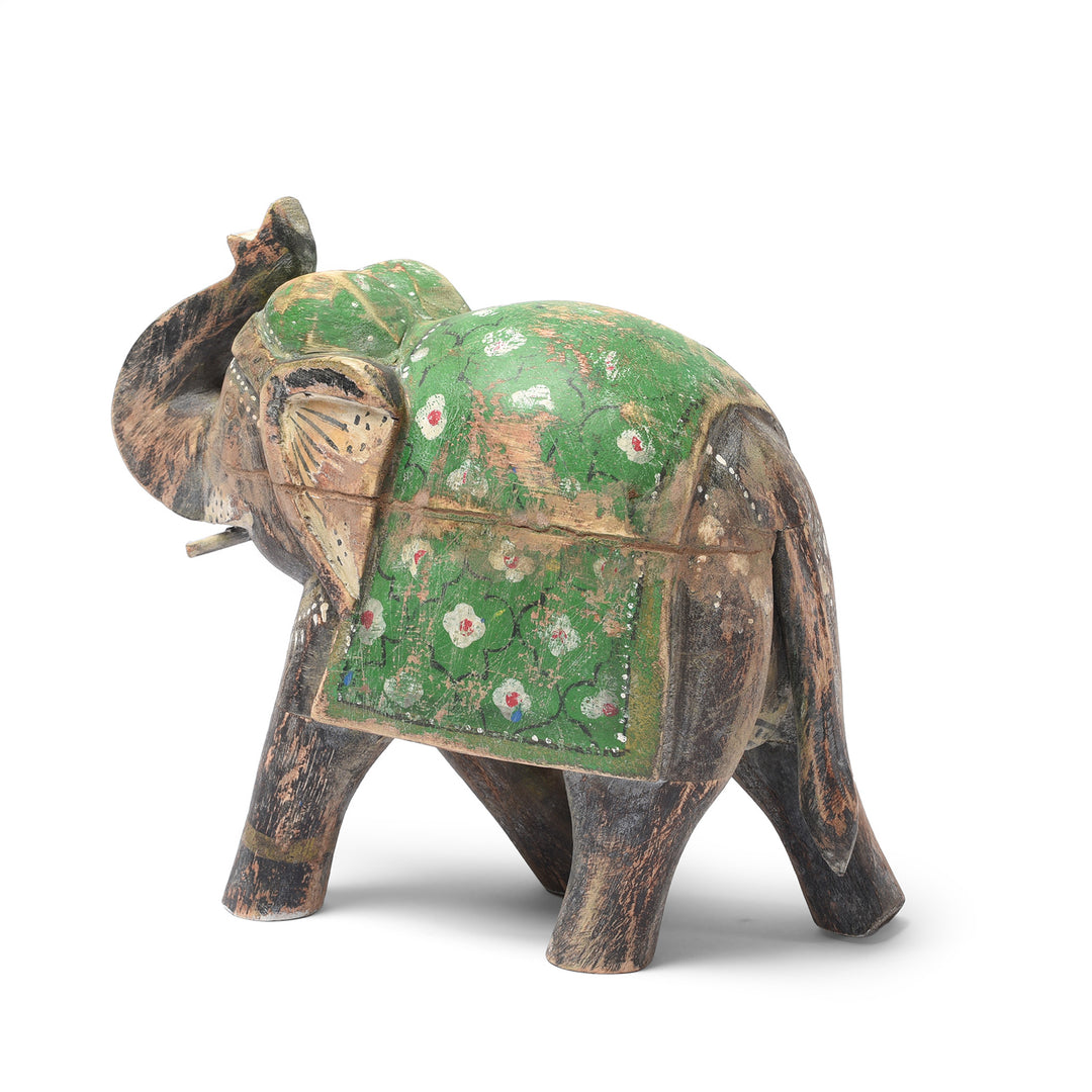 Black & green Painted Indian Elephant Figurine From Rajasthan | Indigo Antiques