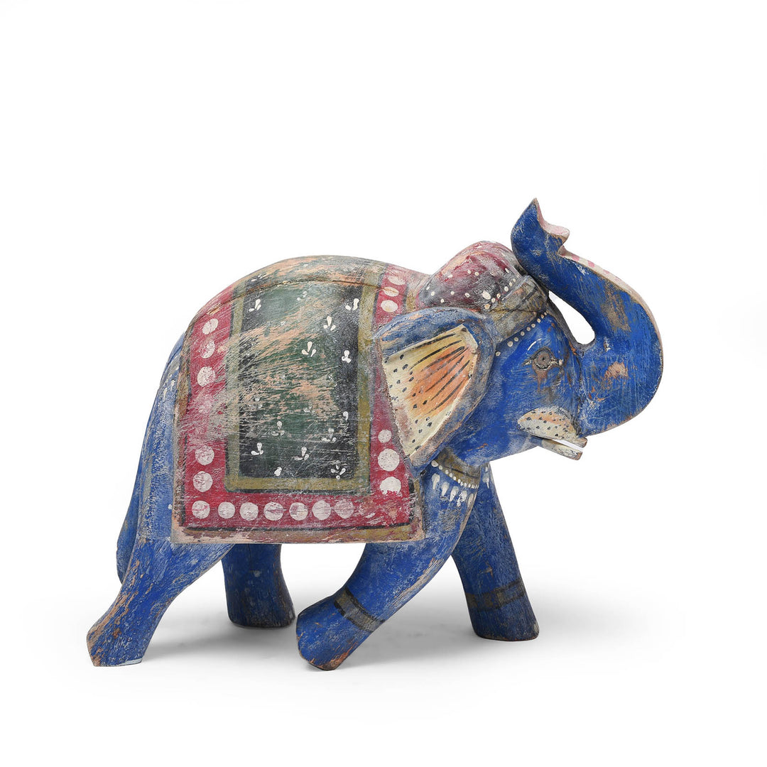 Dark Blue Painted Indian Elephant Figurine From Rajasthan | Indigo Antiques