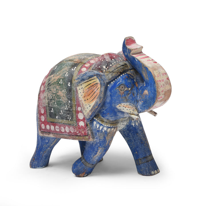 Dark Blue Painted Indian Elephant Figurine From Rajasthan | Indigo Antiques