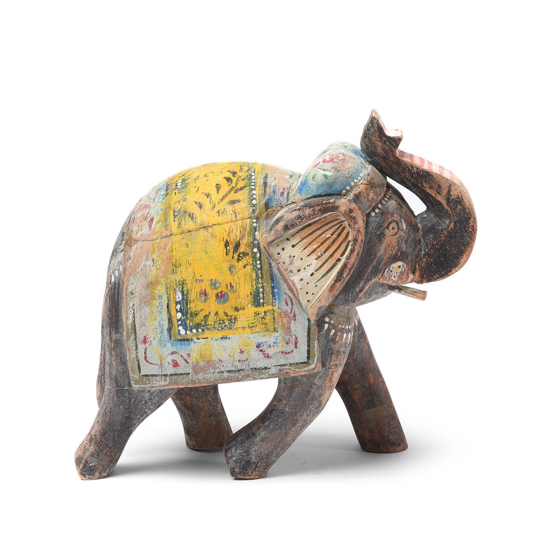 Black & Yellow Painted Indian Elephant Figurine From Rajasthan | Indigo Antiques