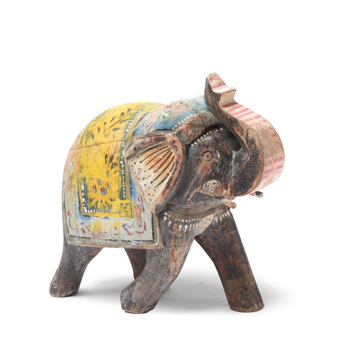 Black & Yellow Painted Indian Elephant Figurine From Rajasthan | Indigo Antiques