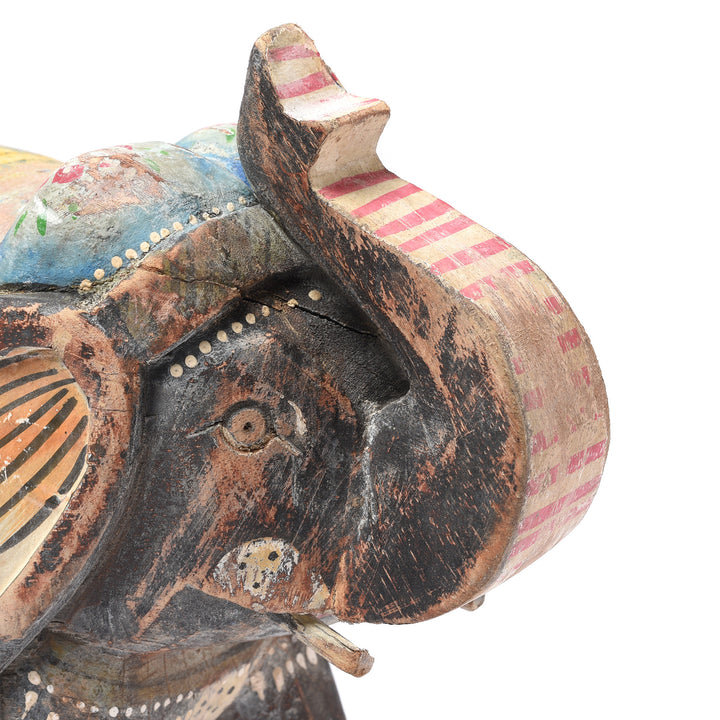 Black & Yellow Painted Indian Elephant Figurine From Rajasthan | Indigo Antiques