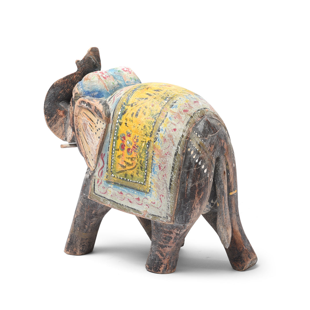 Black & Yellow Painted Indian Elephant Figurine From Rajasthan | Indigo Antiques