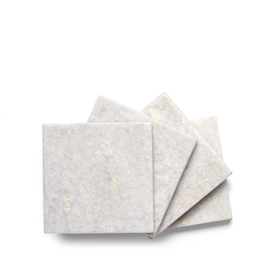 Set Of 4 Polished Marble Coasters - From Rajasthan | Indigo Antiques