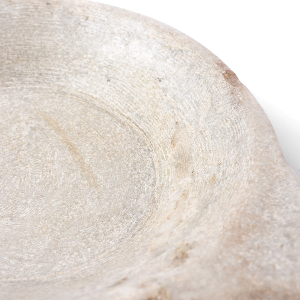 Carved Marble Bowl With Handle From Rajasthan
