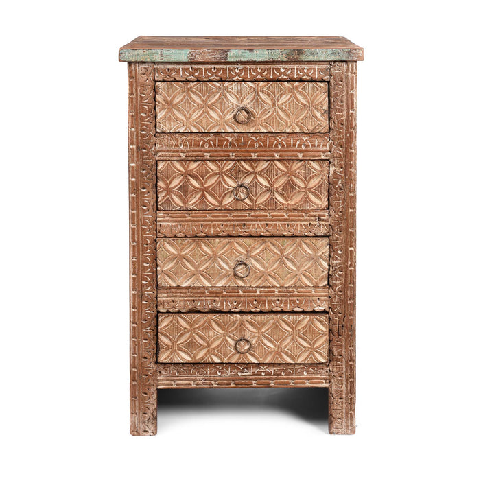 4 Drawer Bedside Cabinet Made From Reclaimed Teak | Indigo Antiques