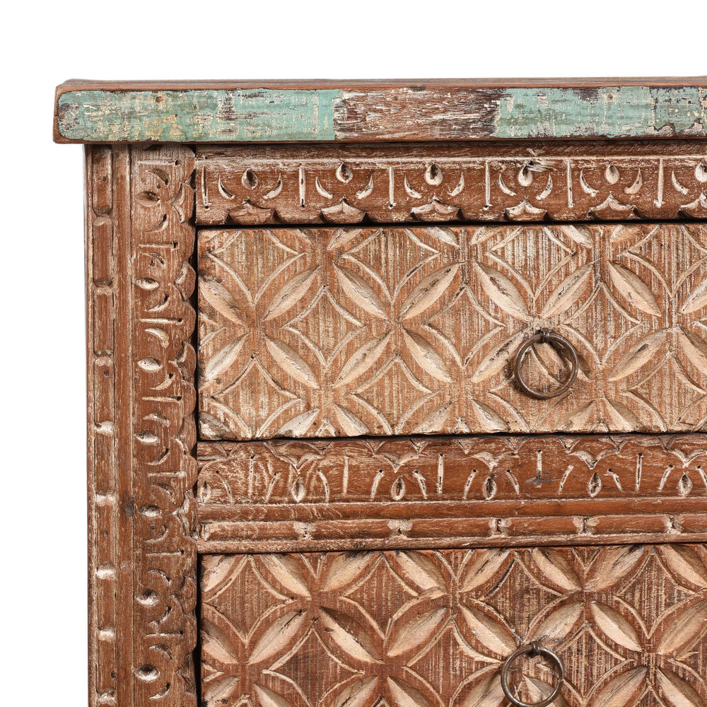 Corner Detail From 4 Drawer Bedside Cabinet Made From Reclaimed Teak | Indigo Antiques
