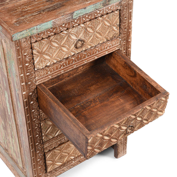 Drawer Detail From 4 Drawer Bedside Cabinet Made From Reclaimed Teak | Indigo Antiques