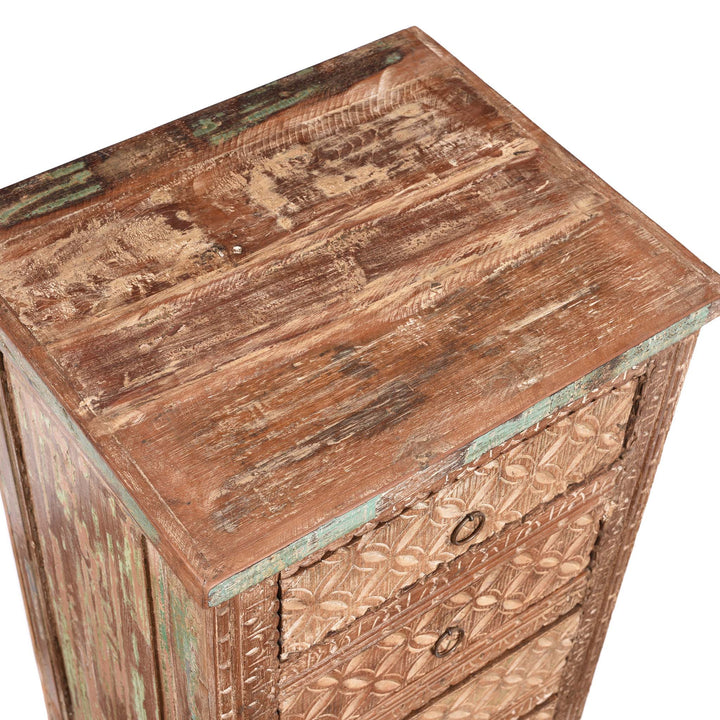 Surface Of 4 Drawer Bedside Cabinet Made From Reclaimed Teak | Indigo Antiques