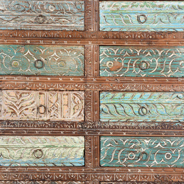Carved Chest Of 10 Drawers Made From Reclaimed Teak