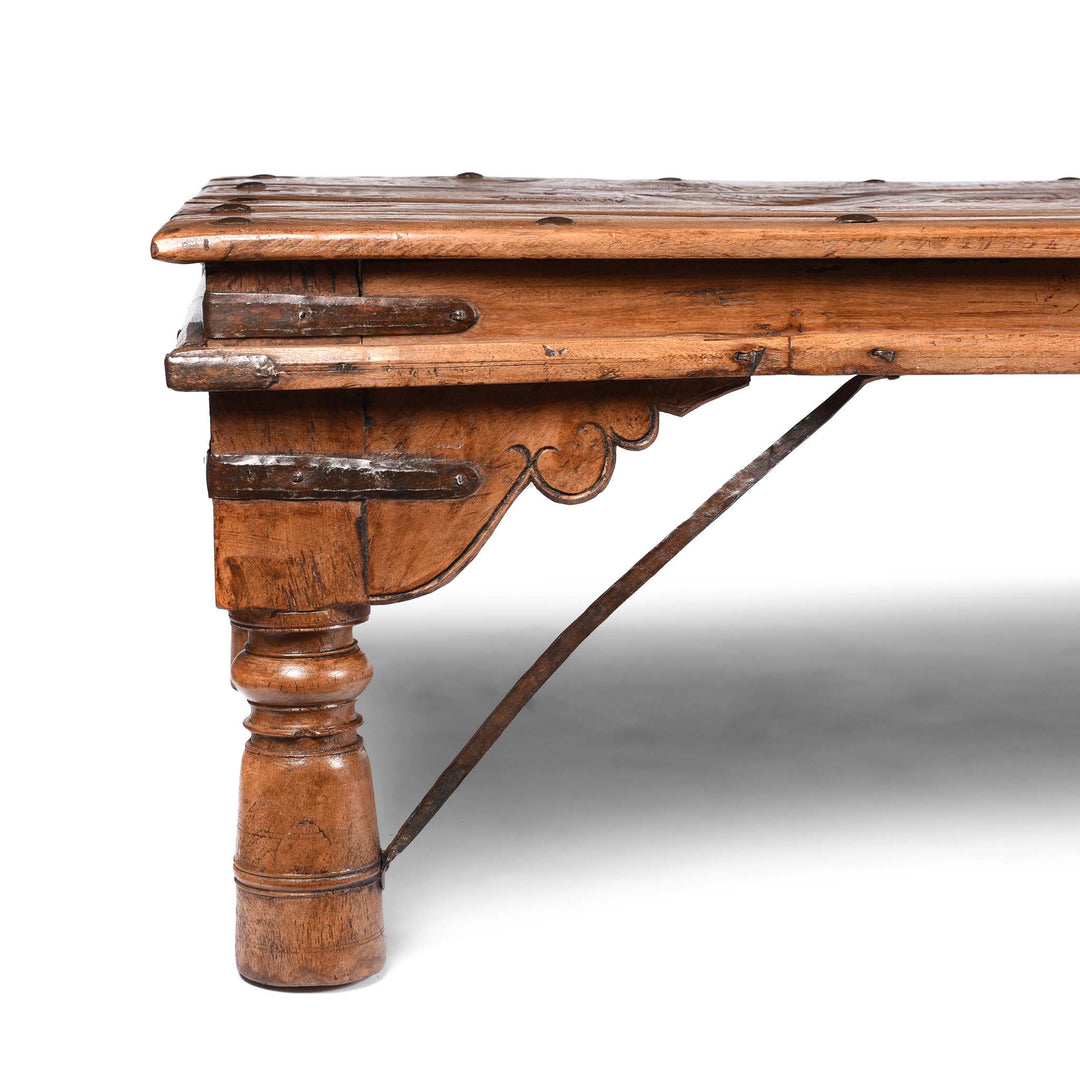 Corner View Of Indian Takhat Coffee Table From Rajasthan- 19thC | Indigo Antiques