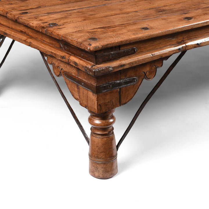 Corner Detail From Indian Takhat Coffee Table From Rajasthan- 19thC | Indigo Antiques