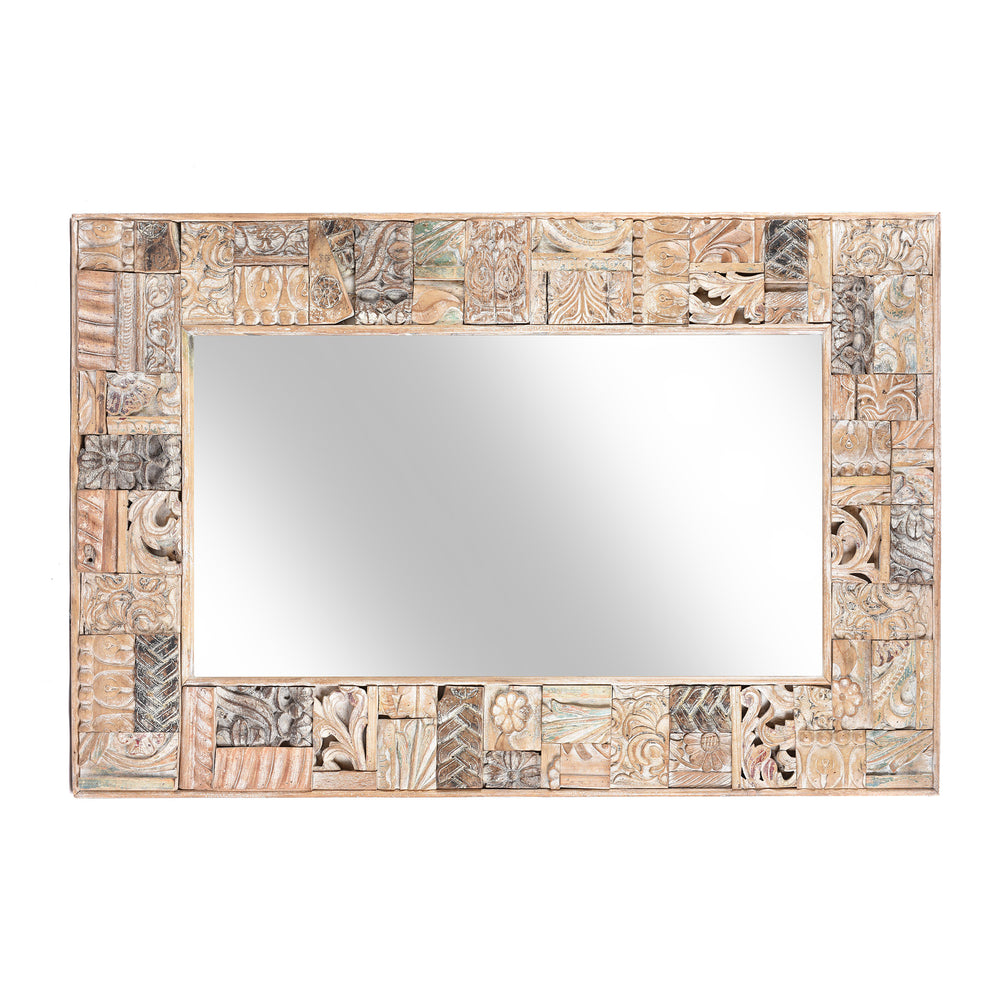 Portrait View Of Painted Mirror Made From Reclaimed Teak Wood | Indigo Antiques