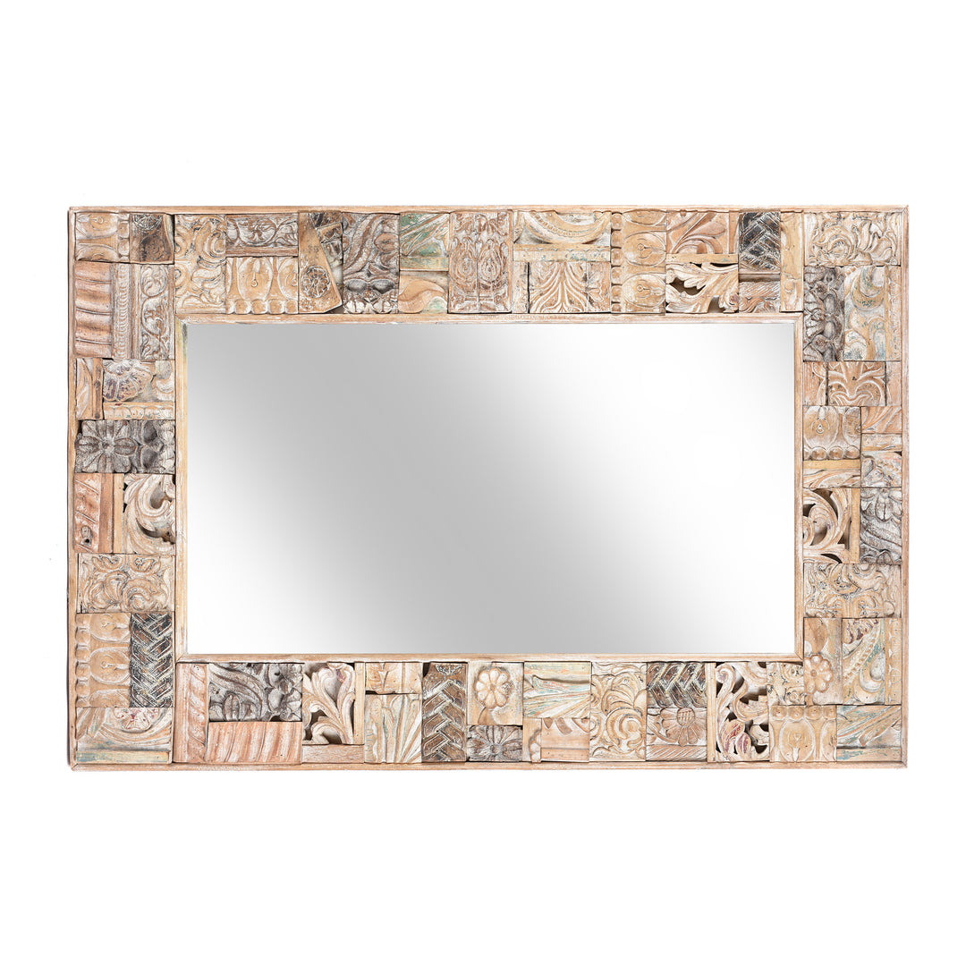 Portrait View Of Painted Mirror Made From Reclaimed Teak Wood | Indigo Antiques