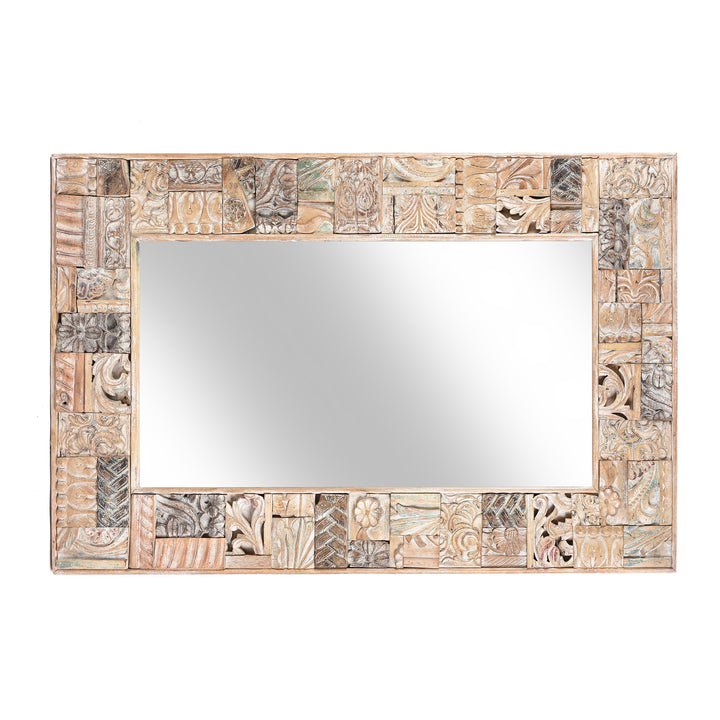 Portrait View Of Painted Mirror Made From Reclaimed Teak Wood | Indigo Antiques