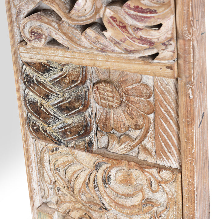 Carving Detail Of Painted Mirror Made From Reclaimed Teak Wood | Indigo Antiques