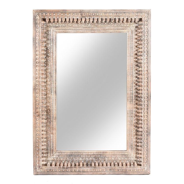 Carved Mango Wood Painted Mirror - Antique Cream | Indigo Antiques