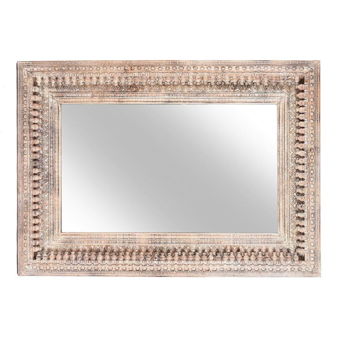 Landscape View Of Carved Mango Wood Painted Mirror - Antique Cream | Indigo Antiques