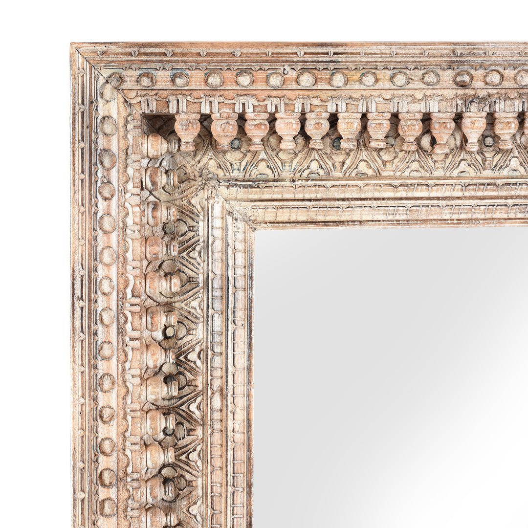 Corner Detail Of Carved Mango Wood Painted Mirror - Antique Cream | Indigo Antiques