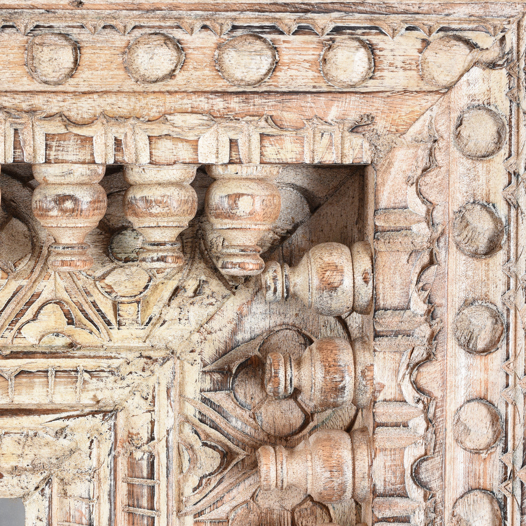 Carving Detail Of Carved Mango Wood Painted Mirror - Antique Cream | Indigo Antiques