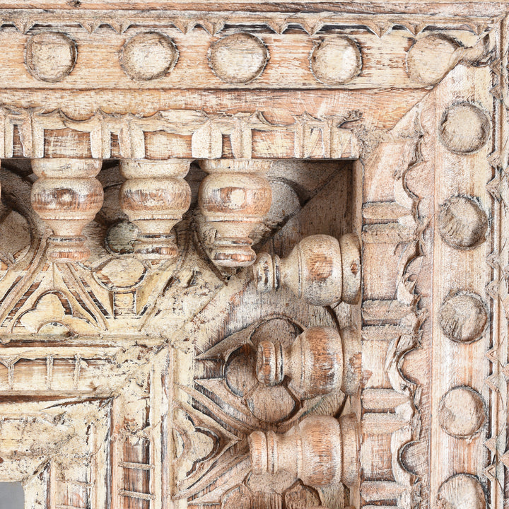 Carving Detail Of Carved Mango Wood Painted Mirror - Antique Cream | Indigo Antiques